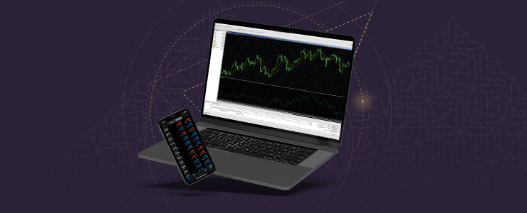 A laptop with a forex trading chart on the screen and a remote control beside it, highlighting mobile trading analysis.