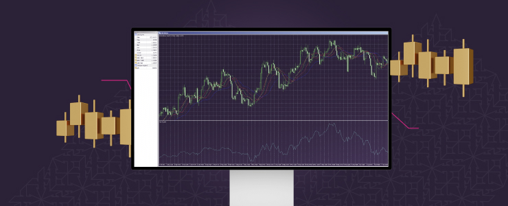 A monitor featuring a forex chart and a gold bar, representing analysis in Metatrader 4 for trading insights.