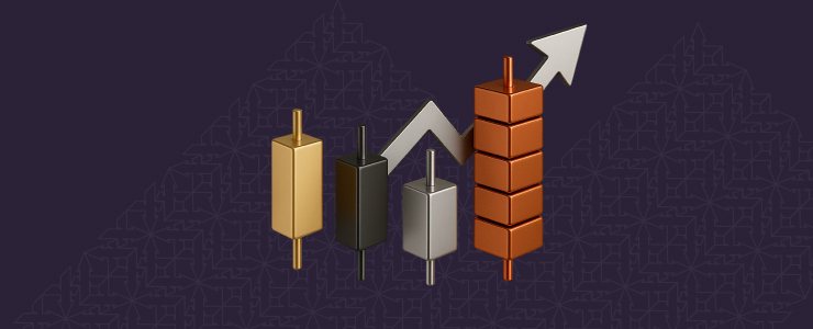 Illustration sous forme de graphique à barres avec des flèches vers le haut, représentant les tendances positives dans le domaine du trading sur le marché des changes.
