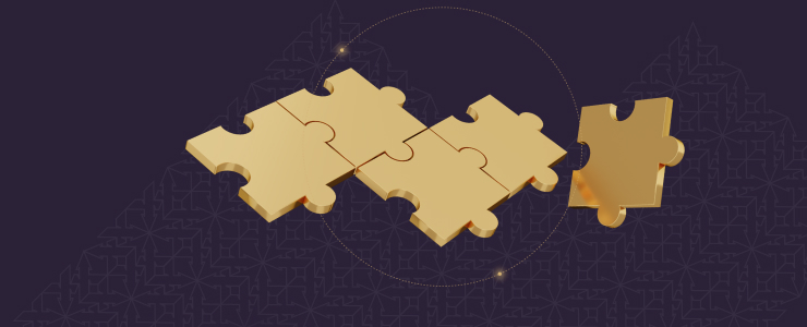 A single gold puzzle piece on a dark background, representing the complexity of financial forex strategies and market insights.