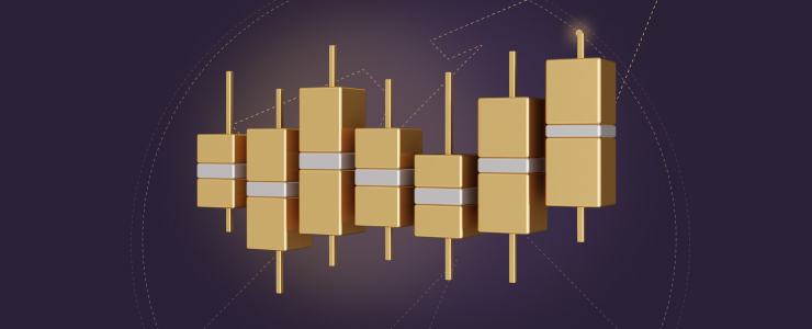 A golden bar with a row of smaller bars on top, emphasizing a contemporary and refined aesthetic on the right trading platform