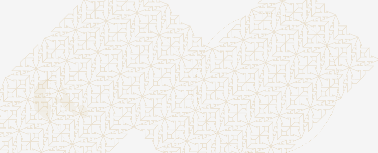 Beige geometric pattern of interlocking lines and shapes on a white background, forming a repeating abstract design.