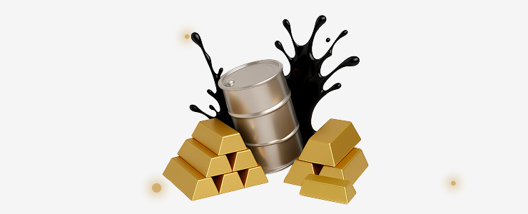 Oil and gold representing major global commodity markets