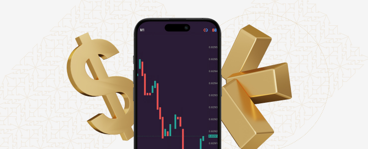 Gold and oil market sentiment shown through commodity price charts and currency symbols