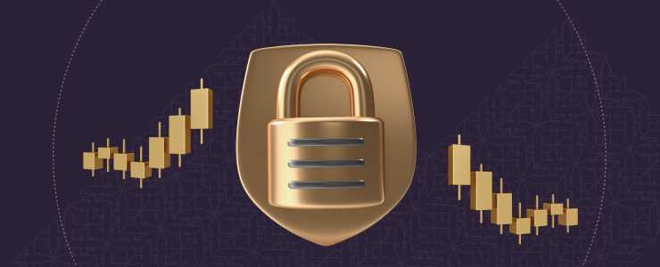 A gold padlock featuring a bar chart, symbolizing security in the future of stock trading.