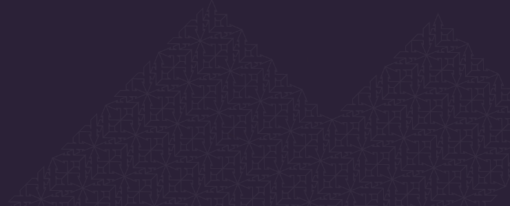 Dark geometric fractal pattern forming two adjacent triangular mountain-like shapes, with intricate, repeating angular designs, all set against a nearly black background, evoking the emotional thrill of indices trading.