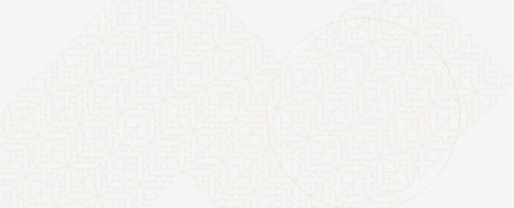 Faint, intricate geometric arabesque pattern in light beige covers the background, reflecting the emotional rollercoaster of forex trading. A dotted circle overlaps the design on the right side, with subtle Islamic art influence.